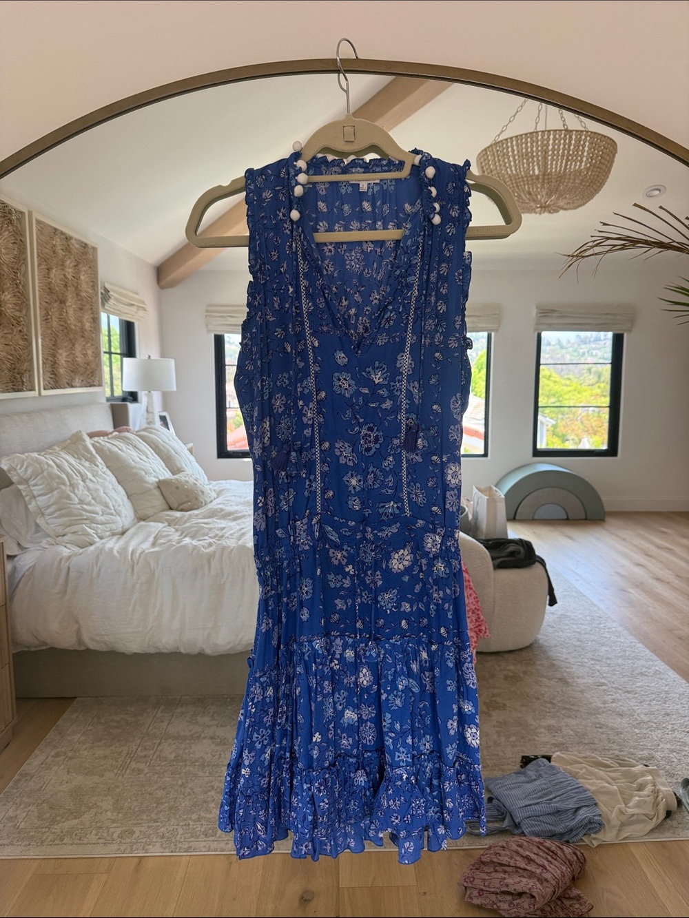 Poupette St. Barth Royal Blue Floral Tiered Midi Dress